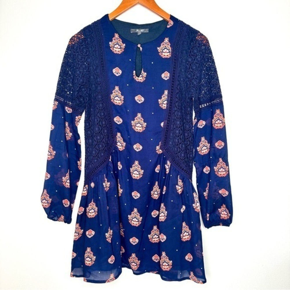 Miss Me Navy and Orange Long Sleeve Lace Dress Size XS
